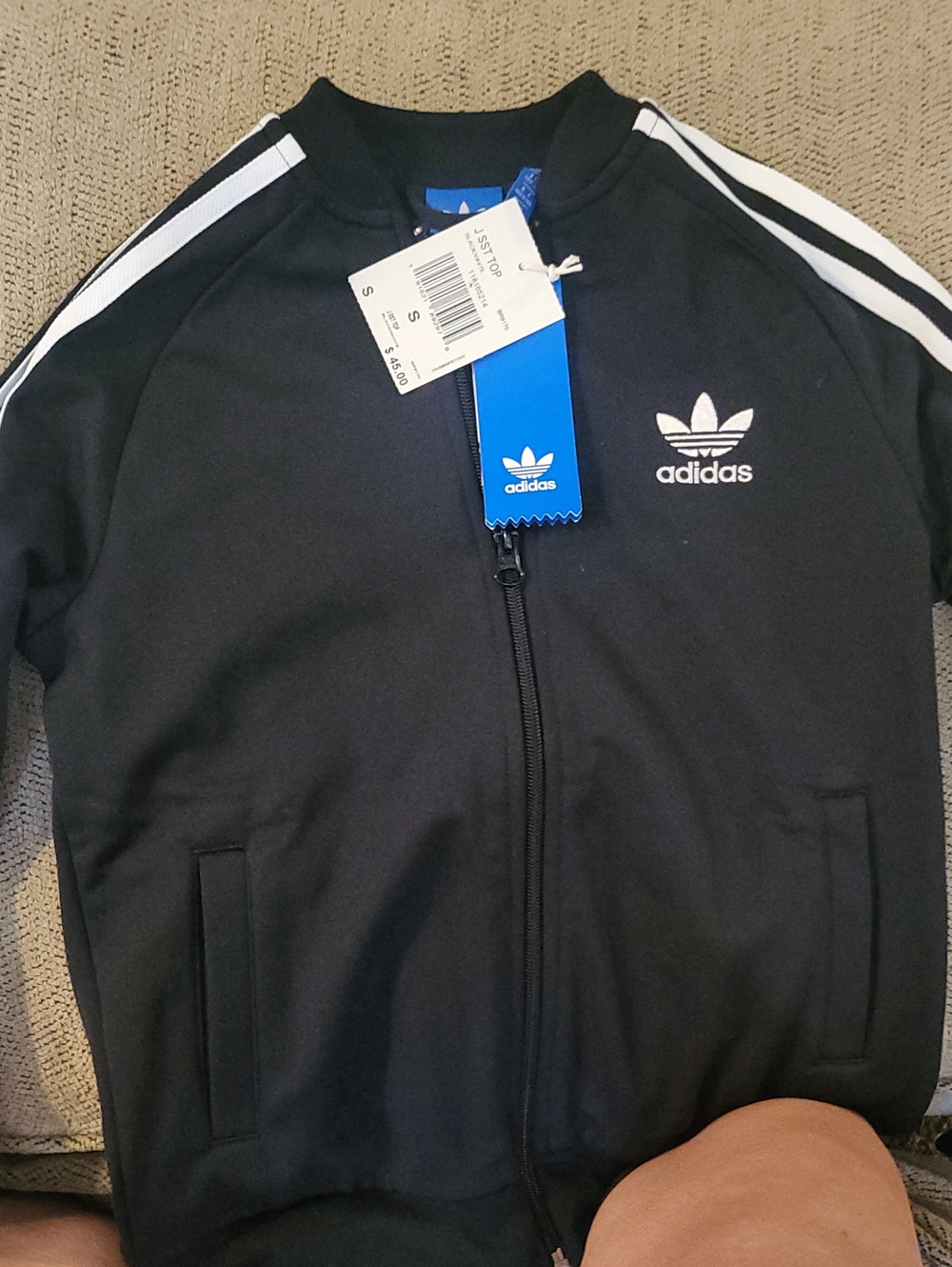 Kids adidas Black Bomber-Style Track Jacket with White Stripeski